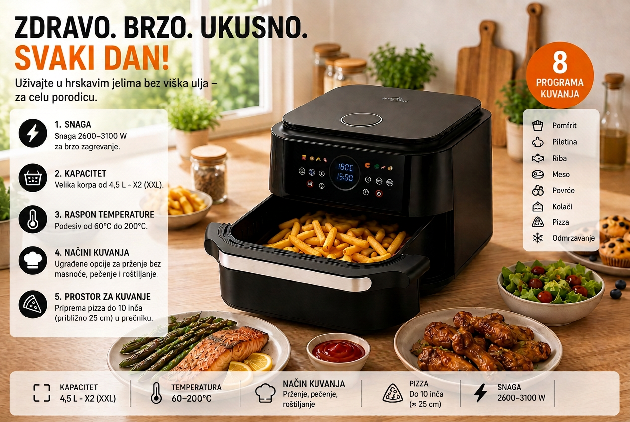 Swiss Haus friteza na vruć vazduh u kuhinji sa 8 programa pečenja